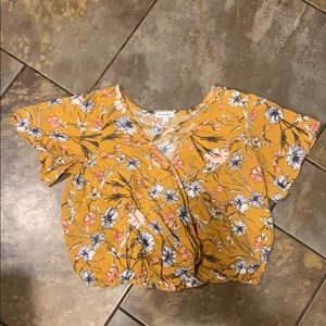 Womens S Flower Crop-Top W/ Crisscross Neckline